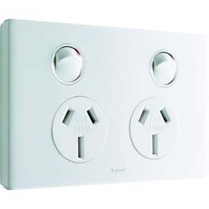 Excel Life Double Horizontal 15Amp Socket - White